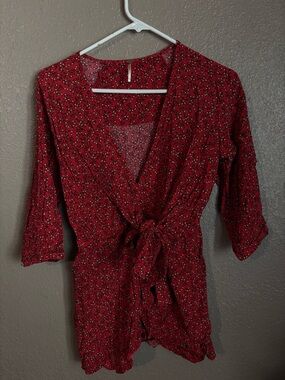 Free People Red Floral Tie-Waist Romper